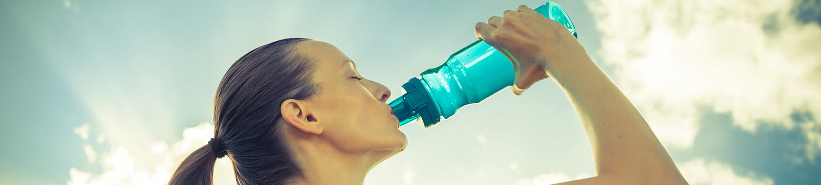 woman drink water polyester bottle